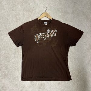 Vintage Y2K Fox Racing Tee Shirt Size XL Brown Grunge